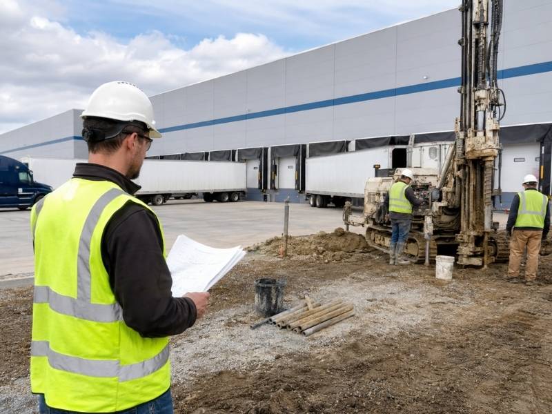 Geotechnical Engineer conducting soil testing for a warehouse expansion in Memphis Tennessee