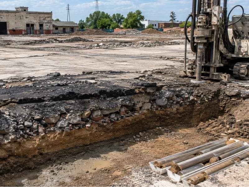  Soil testing at a redevelopment site with exposed fill and old pavement