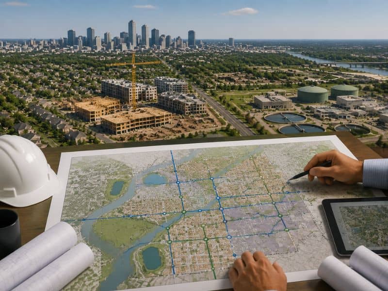Urban planning team reviewing future utility demand and infrastructure growth plans in memphis tennessee
